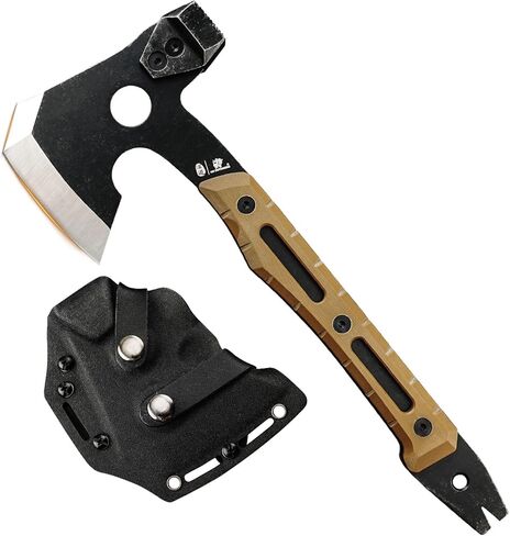 HX OUTDOORS Multifunctional Splitting Axe, Full Tang Survival Camping Tactical Wood Hatchet，Camp Bushcraft Hand Axes with Hammer and Nail Puller (Orange) in Saudi Arabia