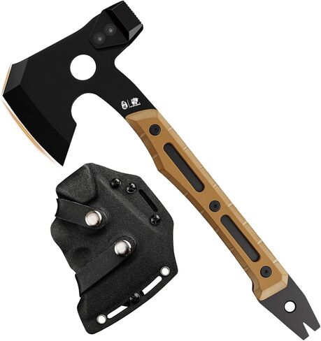 HX OUTDOORS Multifunctional Splitting Axe, Full Tang Survival Camping Tactical Wood Hatchet，Camp Bushcraft Hand Axes with Hammer and Nail Puller (Orange) in Saudi Arabia