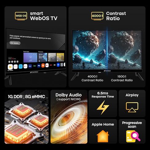 SANSUI 32 inch FHD Smart WebOS TV | Frameless Screen with chromecast Built in | 4000:1 Contrast Ratio|WebOS Hub with 2×8W Speakers & Apple HomeKit & Live TV| Support Airplay & WiFi & Bluetooth 5.2 in Saudi Arabia