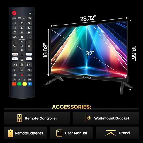 SANSUI 32 inch FHD Smart WebOS TV | Frameless Screen with chromecast Built in | 4000:1 Contrast Ratio|WebOS Hub with 2×8W Speakers & Apple HomeKit & Live TV| Support Airplay & WiFi & Bluetooth 5.2 in Saudi Arabia