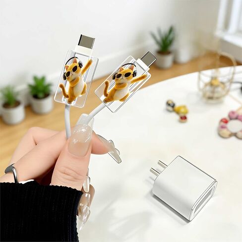 2pcs Acrylic Cool Dancing Cat Cable Protector, Type-C Compatible, Anti-Break Data Cable Cover, Beautiful and Durable Charging Cable Protective Case, Perfectly Ideal in Saudi Arabia