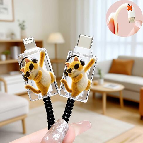 2pcs Acrylic Cool Dancing Cat Cable Protector, Type-C Compatible, Anti-Break Data Cable Cover, Beautiful and Durable Charging Cable Protective Case, Perfectly Ideal in Saudi Arabia