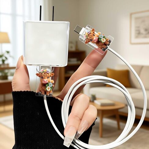 2pcs Acrylic Adorable Highland Cow Cable Protector, Type-C Compatible, Anti-Break Data Cable Cover, Beautiful and Durable Charging Cable Protective Case, Perfectly Ideal in Saudi Arabia