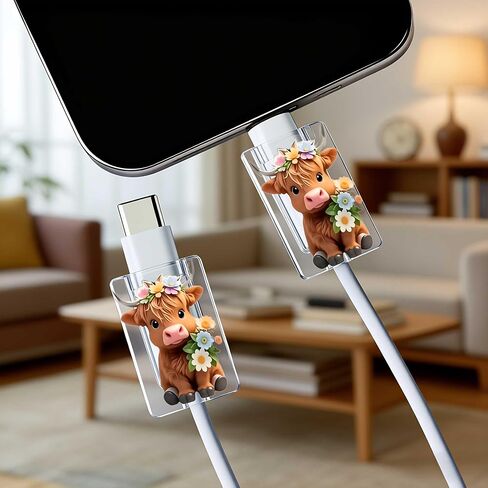 2pcs Acrylic Adorable Highland Cow Cable Protector, Type-C Compatible, Anti-Break Data Cable Cover, Beautiful and Durable Charging Cable Protective Case, Perfectly Ideal in Saudi Arabia