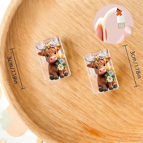 2pcs Acrylic Adorable Highland Cow Cable Protector, Type-C Compatible, Anti-Break Data Cable Cover, Beautiful and Durable Charging Cable Protective Case, Perfectly Ideal in Saudi Arabia