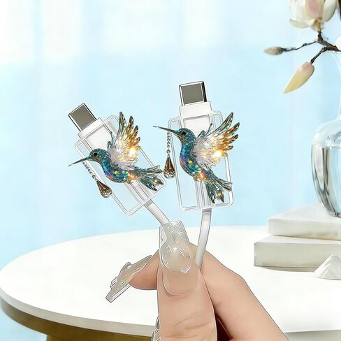 2pcs Acrylic Cable Protector, Shiny Hummingbird Figure Type-C Compatible, Anti-Break Data Cable Cover, Gift Idea,Beautiful and Durable Charging Cable Protective Case(SJXT-037) in Saudi Arabia