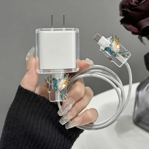 2pcs Acrylic Cable Protector, Shiny Hummingbird Figure Type-C Compatible, Anti-Break Data Cable Cover, Gift Idea,Beautiful and Durable Charging Cable Protective Case(SJXT-037) in Saudi Arabia