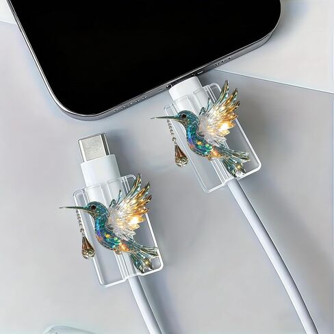2pcs Acrylic Cable Protector, Shiny Hummingbird Figure Type-C Compatible, Anti-Break Data Cable Cover, Gift Idea,Beautiful and Durable Charging Cable Protective Case(SJXT-037) in Saudi Arabia