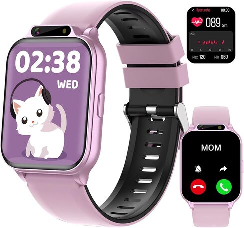 Kids Waterproof Smart Watch Girls with Fitness Tracker Sports Activity Pedometer Heartrate SpO2 Stress Monitor Flashlight APP HD Touch Screen Camera Games Music for 4-13 Year Old Girls Gifts for Kids in Saudi Arabia