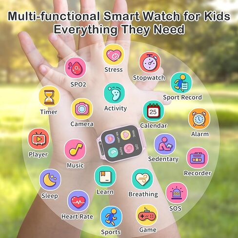 Kids Waterproof Smart Watch Girls with Fitness Tracker Sports Activity Pedometer Heartrate SpO2 Stress Monitor Flashlight APP HD Touch Screen Camera Games Music for 4-13 Year Old Girls Gifts for Kids in Saudi Arabia