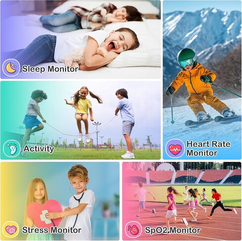 Kids Waterproof Smart Watch Girls with Fitness Tracker Sports Activity Pedometer Heartrate SpO2 Stress Monitor Flashlight APP HD Touch Screen Camera Games Music for 4-13 Year Old Girls Gifts for Kids in Saudi Arabia