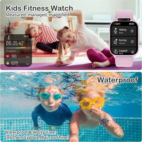 Kids Waterproof Smart Watch Girls with Fitness Tracker Sports Activity Pedometer Heartrate SpO2 Stress Monitor Flashlight APP HD Touch Screen Camera Games Music for 4-13 Year Old Girls Gifts for Kids in Saudi Arabia