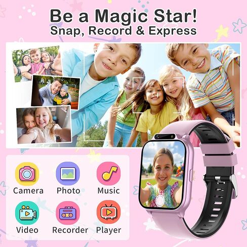 Kids Waterproof Smart Watch Girls with Fitness Tracker Sports Activity Pedometer Heartrate SpO2 Stress Monitor Flashlight APP HD Touch Screen Camera Games Music for 4-13 Year Old Girls Gifts for Kids in Saudi Arabia