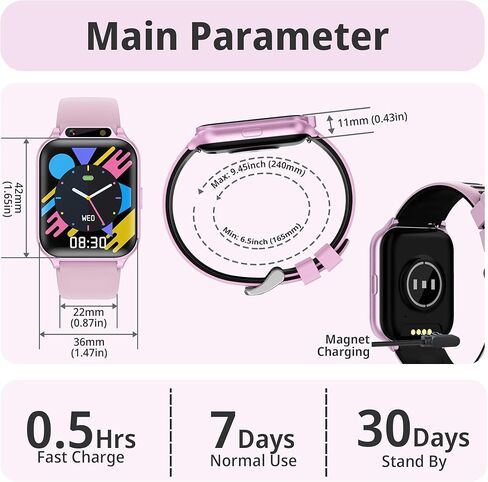 Kids Waterproof Smart Watch Girls with Fitness Tracker Sports Activity Pedometer Heartrate SpO2 Stress Monitor Flashlight APP HD Touch Screen Camera Games Music for 4-13 Year Old Girls Gifts for Kids in Saudi Arabia