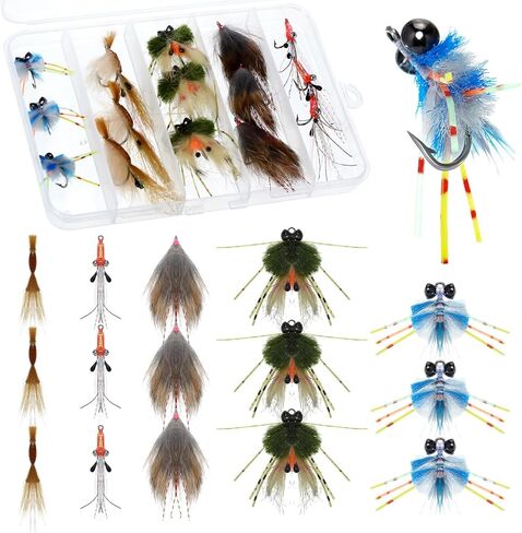 Simgoing Red Fish Lure Kit, Including Lure Box, Various Shrimp and Crab Lures - 15 Pieces, 2/0 Hooks, Fly Fishing Flies Gear in Saudi Arabia