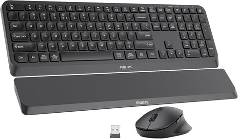 PHILIPS Bluetooth Keyboard and Mouse Combo, Ergonomic Design with Wrist Rest for Computer Keyboard, Bluetooth/2.4Ghz 3-Device Connectivity, Wireless Keyboard and Mouse Set for Windows/Android, Black in Saudi Arabia