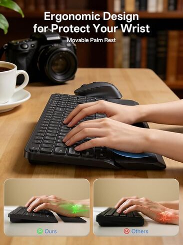 PHILIPS Bluetooth Keyboard and Mouse Combo, Ergonomic Design with Wrist Rest for Computer Keyboard, Bluetooth/2.4Ghz 3-Device Connectivity, Wireless Keyboard and Mouse Set for Windows/Android, Black in Saudi Arabia