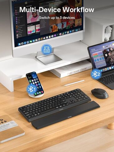 PHILIPS Bluetooth Keyboard and Mouse Combo, Ergonomic Design with Wrist Rest for Computer Keyboard, Bluetooth/2.4Ghz 3-Device Connectivity, Wireless Keyboard and Mouse Set for Windows/Android, Black in Saudi Arabia