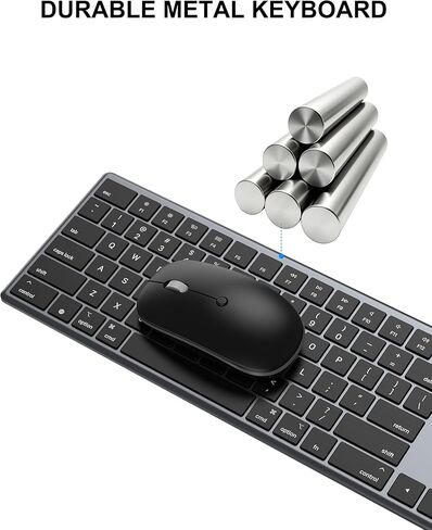 مجموعة لوحة مفاتيح وماوس بلوتوث لجهاز Mac، ماوس لوحة مفاتيح لاسلكي قابل لإعادة الشحن، اتصال متعدد الأجهزة، مفاتيح هادئة، إطار معدني، للسفر والمكتب، متوافق مع MacBook Pro/Air، iPad، iPhone in Kuwait