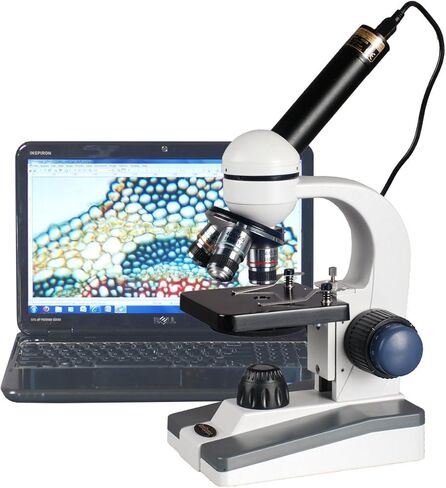 AmScope M150C-E Digital Compound Monocular Microscope, WF10x and WF25x Eyepieces, 40x-1000x Magnification, LED Illumination, Brightfield, Single-Lens Condenser + 0.3MP Camera in Saudi Arabia