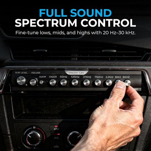DEEJAY LED Single Din Car Equalizer, Wireless Bluetooth 7 Band Equalizer for Car Audio, Subwoofer Fader, Stereo RCA Inputs & Outputs, Front Panel Aux in, Sound, 18dB Crossover in Saudi Arabia