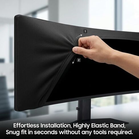 Custom Screen Protector Cover for Samsung 49" Odyssey G9 / G95C / Neo G9 / OLED G9 Gaming Monitor, 1.5mm Thick Neoprene Dust Cover, Snug Fit with Elastic Cord & Back Velcro Straps, Black in Saudi Arabia
