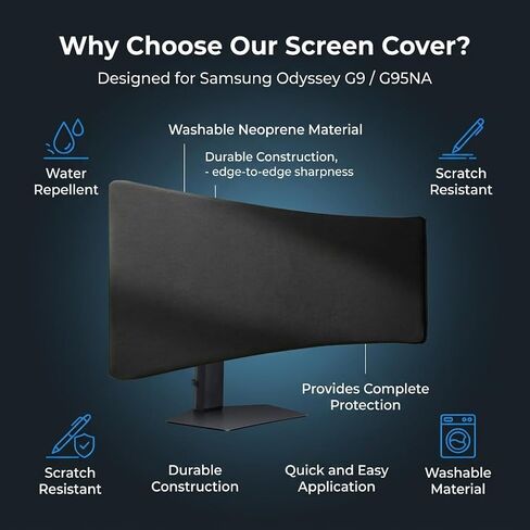 Custom Screen Protector Cover for Samsung 49" Odyssey G9 / G95C / Neo G9 / OLED G9 Gaming Monitor, 1.5mm Thick Neoprene Dust Cover, Snug Fit with Elastic Cord & Back Velcro Straps, Black in Saudi Arabia