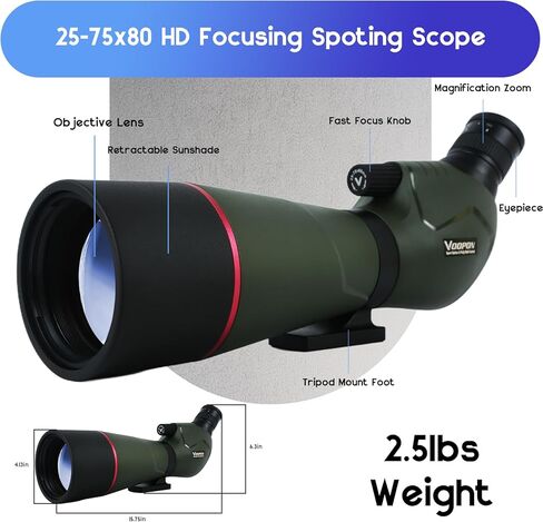 25-75x80 Compact Spotting Scope Ultra Bright HD Lens Waterproof Frogproof Nitrogen Filled with Phone Adapter Tripod for Target Shooting, Hunting, Bird Watching, Wildlife Viewing in Saudi Arabia