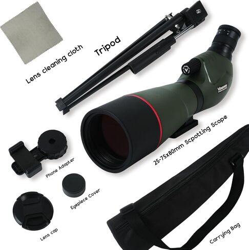 25-75x80 Compact Spotting Scope Ultra Bright HD Lens Waterproof Frogproof Nitrogen Filled with Phone Adapter Tripod for Target Shooting, Hunting, Bird Watching, Wildlife Viewing in Saudi Arabia