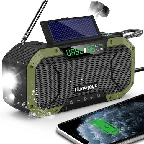 Emergency Radio Waterproof Bluetooth Speaker,Portable AM FM Radio with Flashlight,Reading Lamp,Hand Crank NOAA Weather Radio with Solar Panel,5000mAh/18500mWh Cell Phone Charger,Emergency Survival Kit in Saudi Arabia