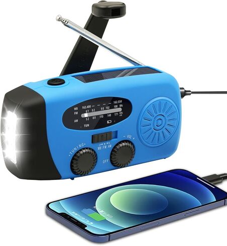 WVL Hand Crank Weather Radio, NOAA Emergency Radio Portable AM/FM Solar Powered 7400mWh with Flashlight, SOS Siren & Phone Charger for Camping & Survival(Blue) in Saudi Arabia