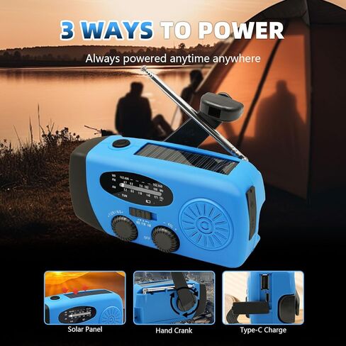 WVL Hand Crank Weather Radio, NOAA Emergency Radio Portable AM/FM Solar Powered 7400mWh with Flashlight, SOS Siren & Phone Charger for Camping & Survival(Blue) in Saudi Arabia