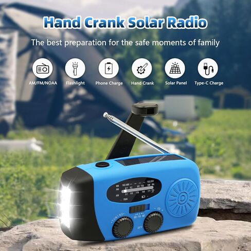 WVL Hand Crank Weather Radio, NOAA Emergency Radio Portable AM/FM Solar Powered 7400mWh with Flashlight, SOS Siren & Phone Charger for Camping & Survival(Blue) in Saudi Arabia