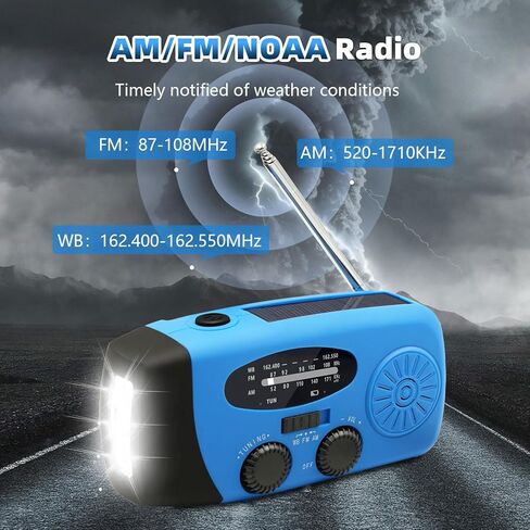 WVL Hand Crank Weather Radio, NOAA Emergency Radio Portable AM/FM Solar Powered 7400mWh with Flashlight, SOS Siren & Phone Charger for Camping & Survival(Blue) in Saudi Arabia