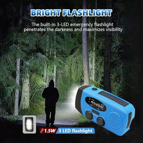 WVL Hand Crank Weather Radio, NOAA Emergency Radio Portable AM/FM Solar Powered 7400mWh with Flashlight, SOS Siren & Phone Charger for Camping & Survival(Blue) in Saudi Arabia