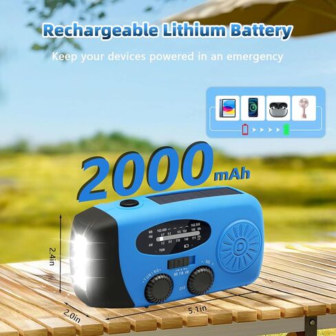 WVL Hand Crank Weather Radio, NOAA Emergency Radio Portable AM/FM Solar Powered 7400mWh with Flashlight, SOS Siren & Phone Charger for Camping & Survival(Blue) in Saudi Arabia