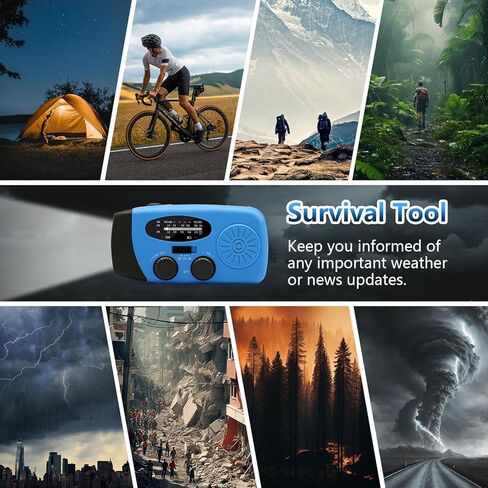WVL Hand Crank Weather Radio, NOAA Emergency Radio Portable AM/FM Solar Powered 7400mWh with Flashlight, SOS Siren & Phone Charger for Camping & Survival(Blue) in Saudi Arabia