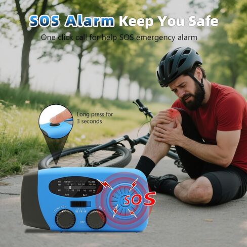 WVL Hand Crank Weather Radio, NOAA Emergency Radio Portable AM/FM Solar Powered 7400mWh with Flashlight, SOS Siren & Phone Charger for Camping & Survival(Blue) in Saudi Arabia