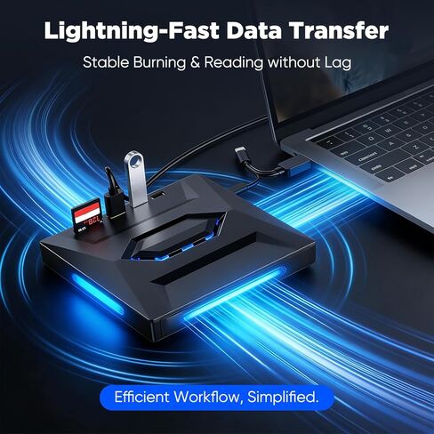 SakerPlus 7-in-1 External USB DVD Drive, USB 3.0/Type-C Portable DVD/CD/VCD Burner Reader Writer with USB Hub, SD/TF Card Reader, 6X High-Speed Optical Drive for Laptop/Desktop (1-Pack) in Saudi Arabia