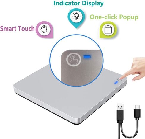 محرك أقراص Blu Ray DVD خارجي ثلاثي الأبعاد، USB 3.0 وType-C Blu Ray CD DVD، ناسخ أقراص DVD فائق النحافة مع لمسة ذكية متوافقة مع Windows XP/7/8/10، Mac OS لأجهزة MacBook، والكمبيوتر المحمول، والكمبيوتر الشخصي in Kuwait