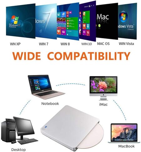 محرك أقراص Blu Ray DVD خارجي ثلاثي الأبعاد، USB 3.0 وType-C Blu Ray CD DVD، ناسخ أقراص DVD فائق النحافة مع لمسة ذكية متوافقة مع Windows XP/7/8/10، Mac OS لأجهزة MacBook، والكمبيوتر المحمول، والكمبيوتر الشخصي in Kuwait