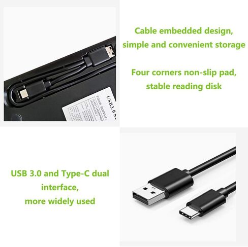 محرك أقراص Blu Ray DVD خارجي ثلاثي الأبعاد، USB 3.0 وType-C Blu Ray CD DVD، ناسخ أقراص DVD فائق النحافة مع لمسة ذكية متوافقة مع Windows XP/7/8/10، Mac OS لأجهزة MacBook، والكمبيوتر المحمول، والكمبيوتر الشخصي in Kuwait