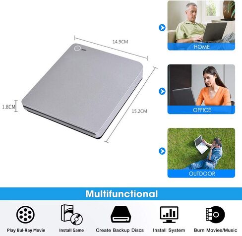 محرك أقراص Blu Ray DVD خارجي ثلاثي الأبعاد، USB 3.0 وType-C Blu Ray CD DVD، ناسخ أقراص DVD فائق النحافة مع لمسة ذكية متوافقة مع Windows XP/7/8/10، Mac OS لأجهزة MacBook، والكمبيوتر المحمول، والكمبيوتر الشخصي in Kuwait