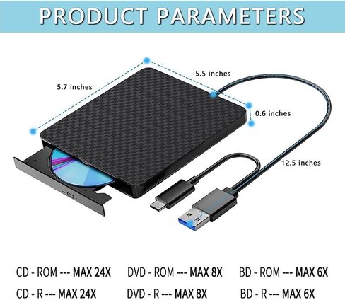 محرك أقراص Blu ray خارجي متوافق مع مشغل DVD/BD للقراءة/الكتابة المحمول يدعم محرك أقراص Blu-ray USB 3.0 وموقد DVD من النوع C لـ/Win7/Win8/Win10/Win11 للكمبيوتر الشخصي/الكمبيوتر المحمول يأتي مع ضمان لمدة عام in Kuwait