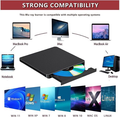 محرك أقراص Blu ray خارجي متوافق مع مشغل DVD/BD للقراءة/الكتابة المحمول يدعم محرك أقراص Blu-ray USB 3.0 وموقد DVD من النوع C لـ/Win7/Win8/Win10/Win11 للكمبيوتر الشخصي/الكمبيوتر المحمول يأتي مع ضمان لمدة عام in Kuwait