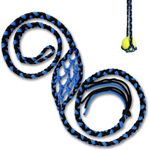 Paracord Handwoven 6-Strand Braided Shepherd Sling - Throwing Tool for Stones & Tennis Balls | Balearic Style Rock Launcher for Adults | Durable Design（Black Blue in Saudi Arabia
