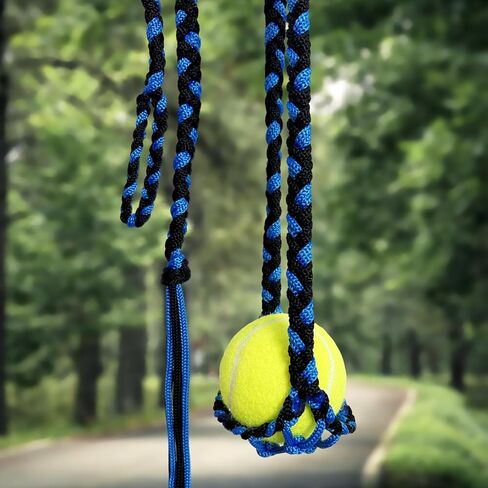 Paracord Handwoven 6-Strand Braided Shepherd Sling - Throwing Tool for Stones & Tennis Balls | Balearic Style Rock Launcher for Adults | Durable Design（Black Blue in Saudi Arabia
