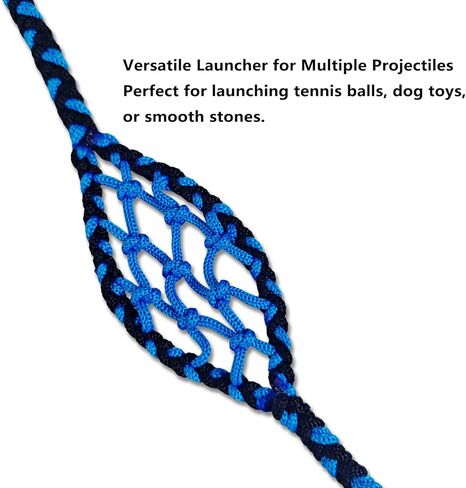 Paracord Handwoven 6-Strand Braided Shepherd Sling - Throwing Tool for Stones & Tennis Balls | Balearic Style Rock Launcher for Adults | Durable Design（Black Blue in Saudi Arabia
