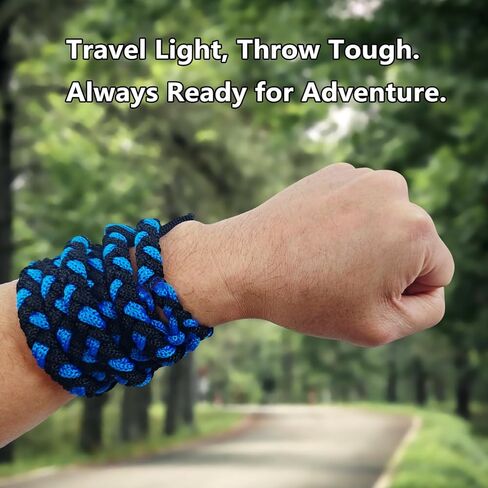 Paracord Handwoven 6-Strand Braided Shepherd Sling - Throwing Tool for Stones & Tennis Balls | Balearic Style Rock Launcher for Adults | Durable Design（Black Blue in Saudi Arabia