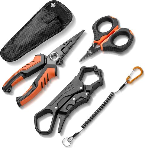 5Pcs Fishing Tool Kit, Corrosion Resistant Fishing Pliers with Lanyard, Floating Fish Lip Gripper, Braid Scissors, Fishing Gear Set, Ideal Fishing Accessories & Gifts for Men, Fishermen in Saudi Arabia